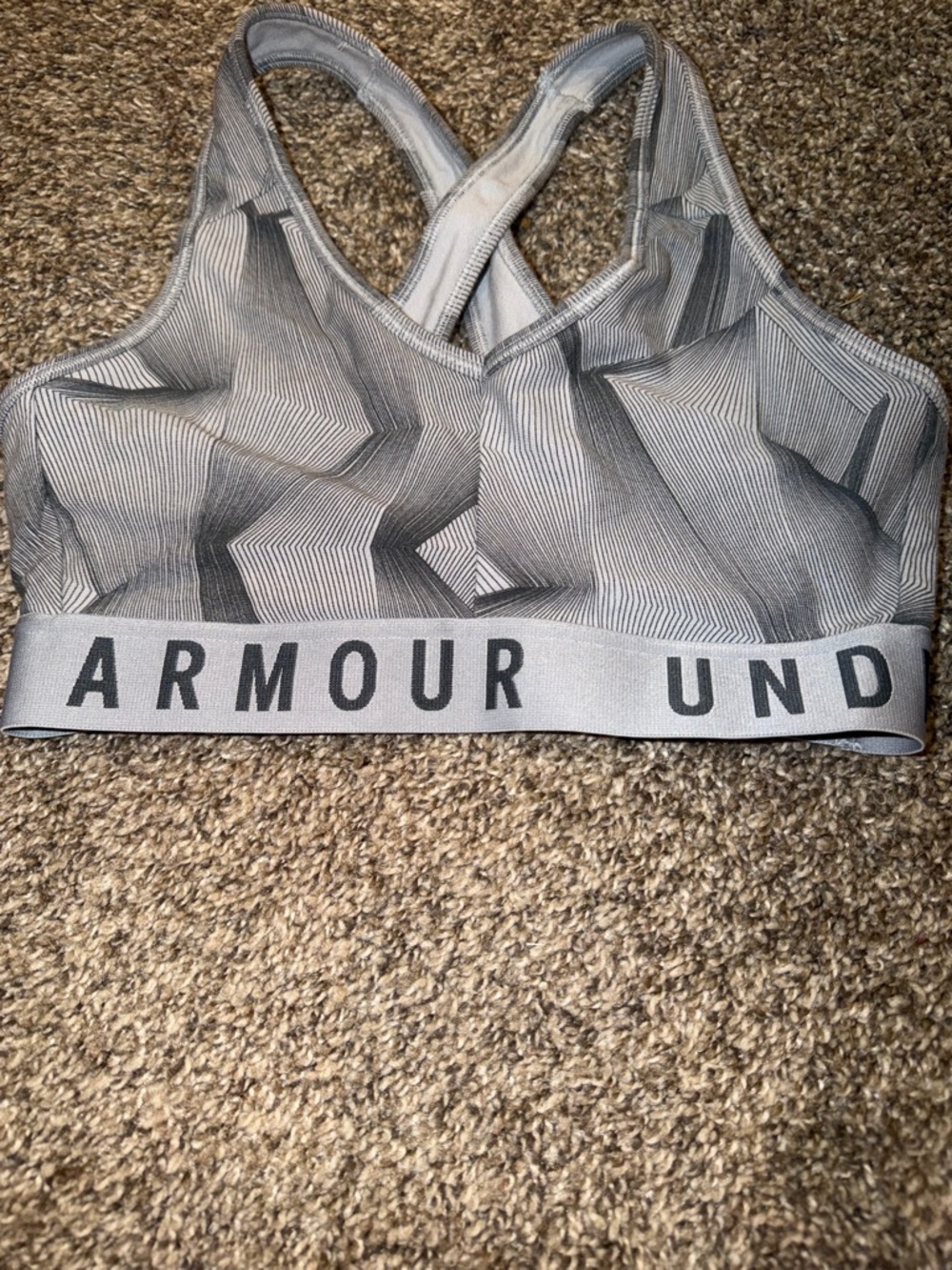 Under Armour Light Gray Geometric Racerback Sports Bra Size Small - Picture 2 of 5